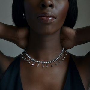 Vintage silver tone diamante drop necklace